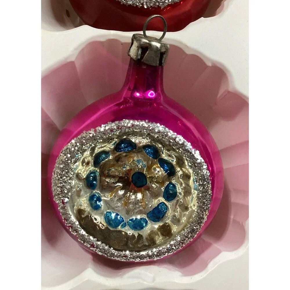 Indent Reflector Mercury Glass Christmas Ornaments Hand Painted Set of 6 Poland